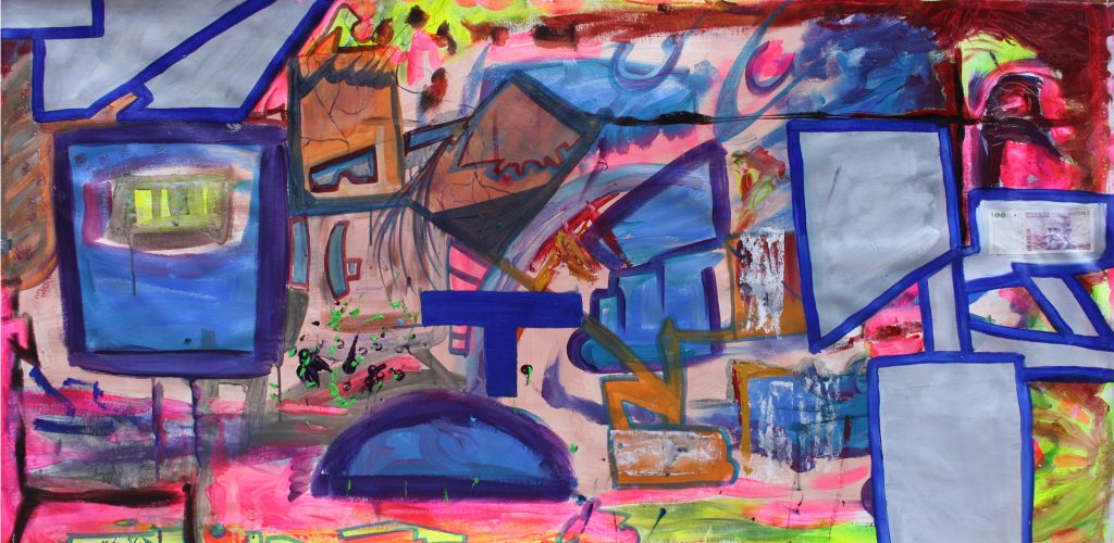 Taxi, 2014, Acrylic and Paper on Canvas by British artist Michael Butler