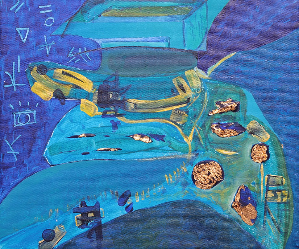 Gwan a Blues, 2017, Acrylic and Gold Leaf on Canvas by British artist Michael Butler