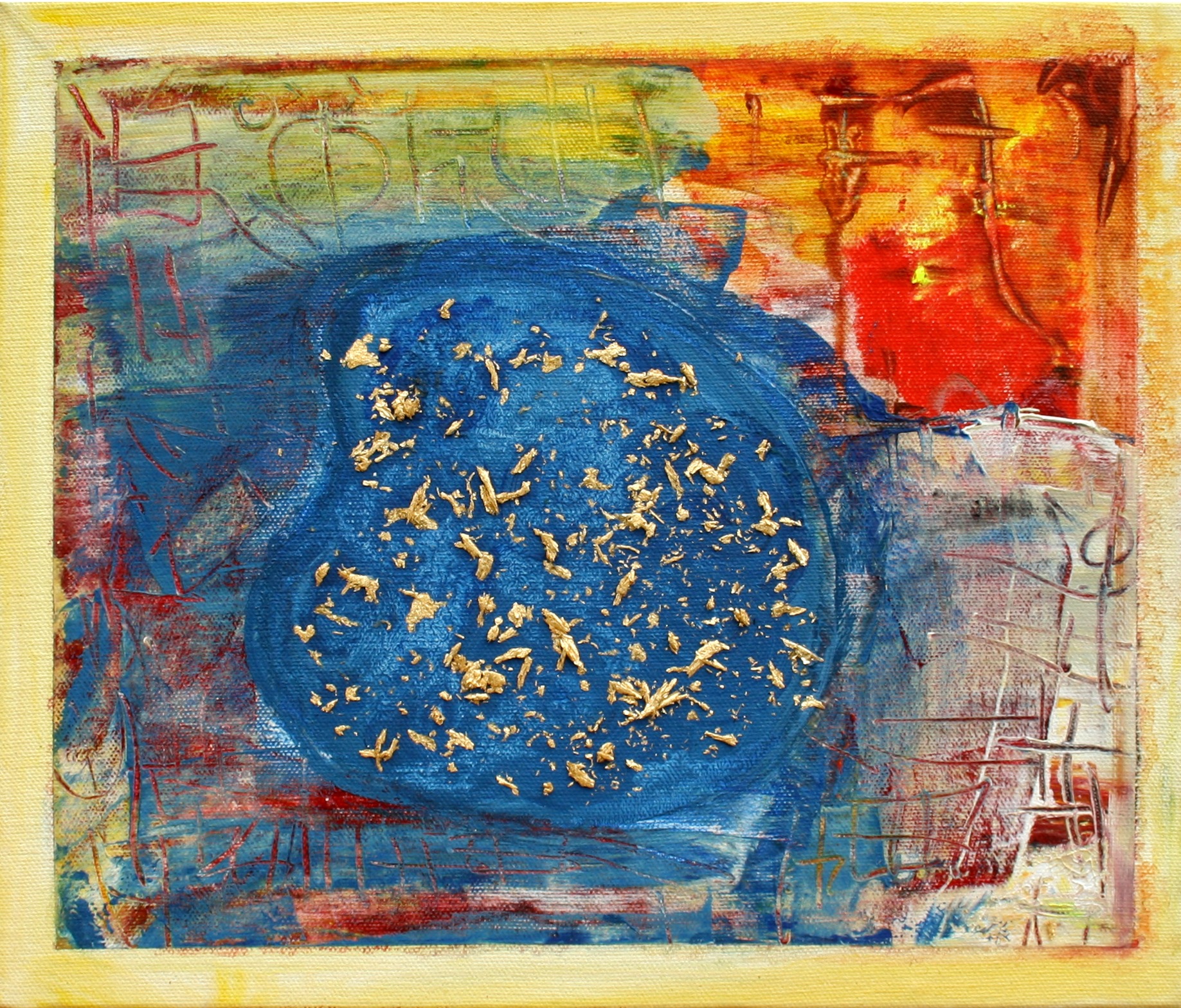 Cryptic Code , 2015, Acrylic and Gold Leaf on Canvas by British artist Michael Butler