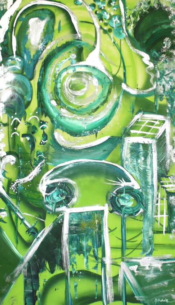 Blurred Corruption Gets Fat Like Green Pigs, 2008, Mixed Mediums on Canvas by British artist Michael Butler