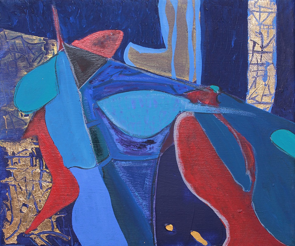 'My team in the Marine blue, six coupe', 2016, Acrylic and Gold Leaf on Canvas by British artist Michael Butler