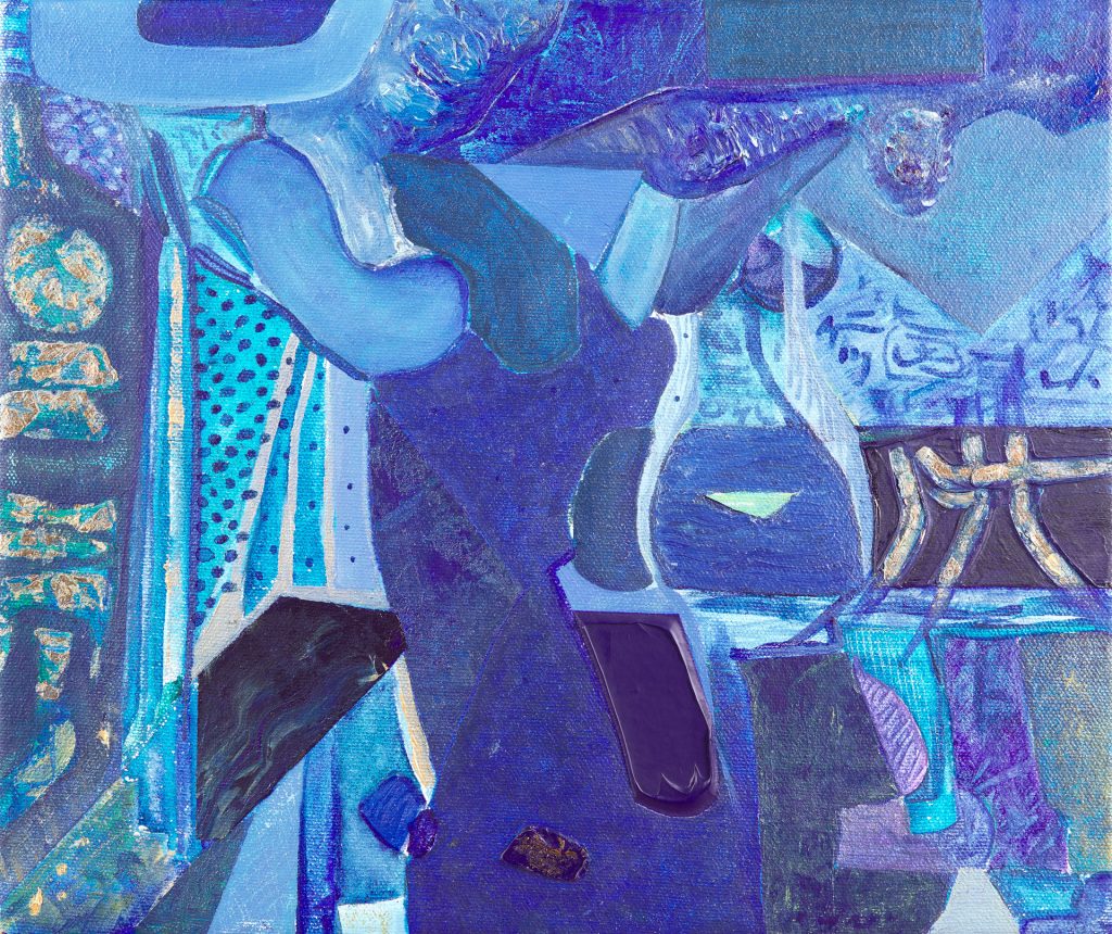 ‘I’m looking at the stock market with a golden eye, just so I can buy bonds then hang in shanghai.’ , 2018, Acrylic and Gold Leaf on Canvas by British artist Michael Butler
