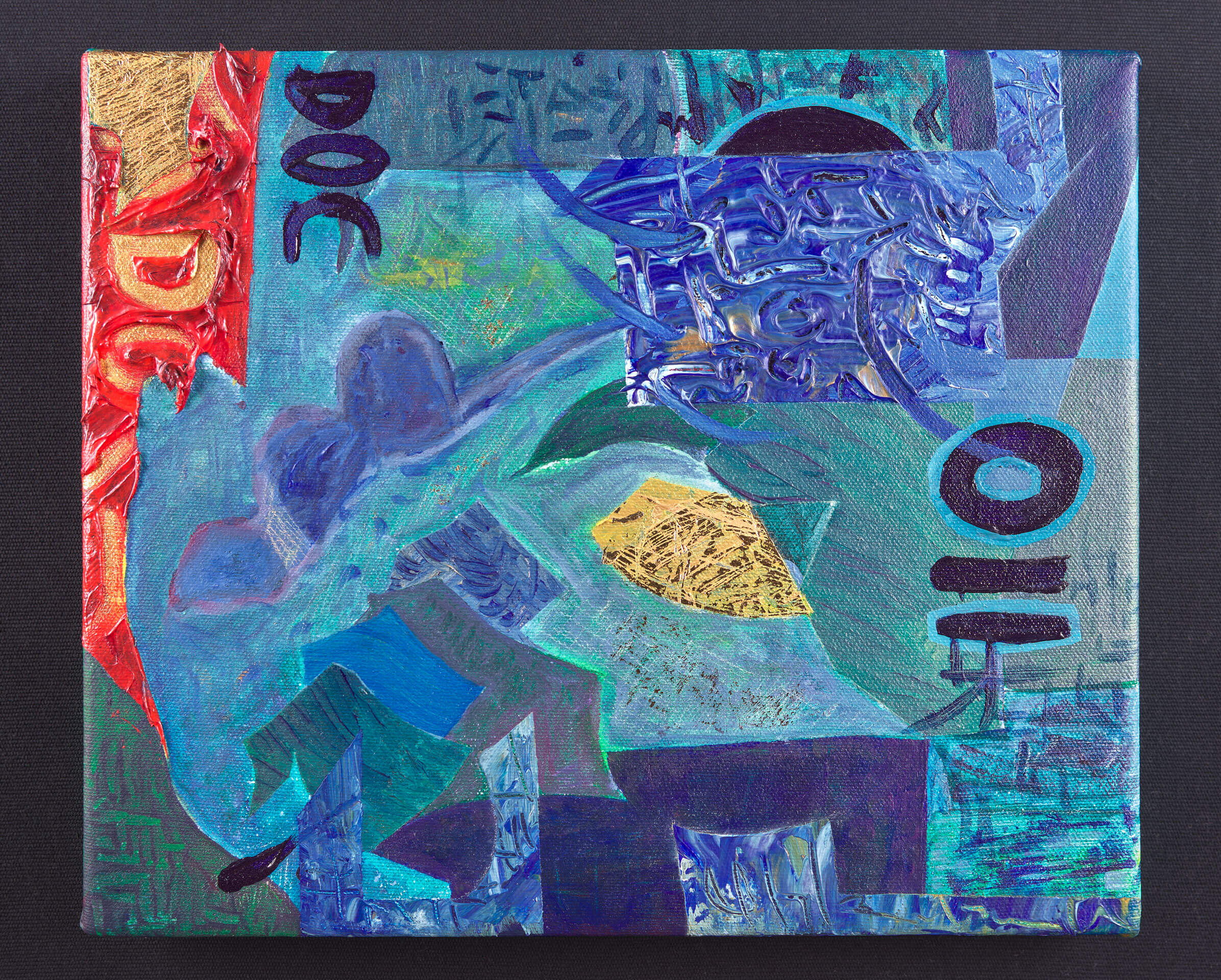 'Carolina blue kicks, pedal to the metal' , 2018, Acrylic and Gold Leaf on Canvas by British artist Michael Butler