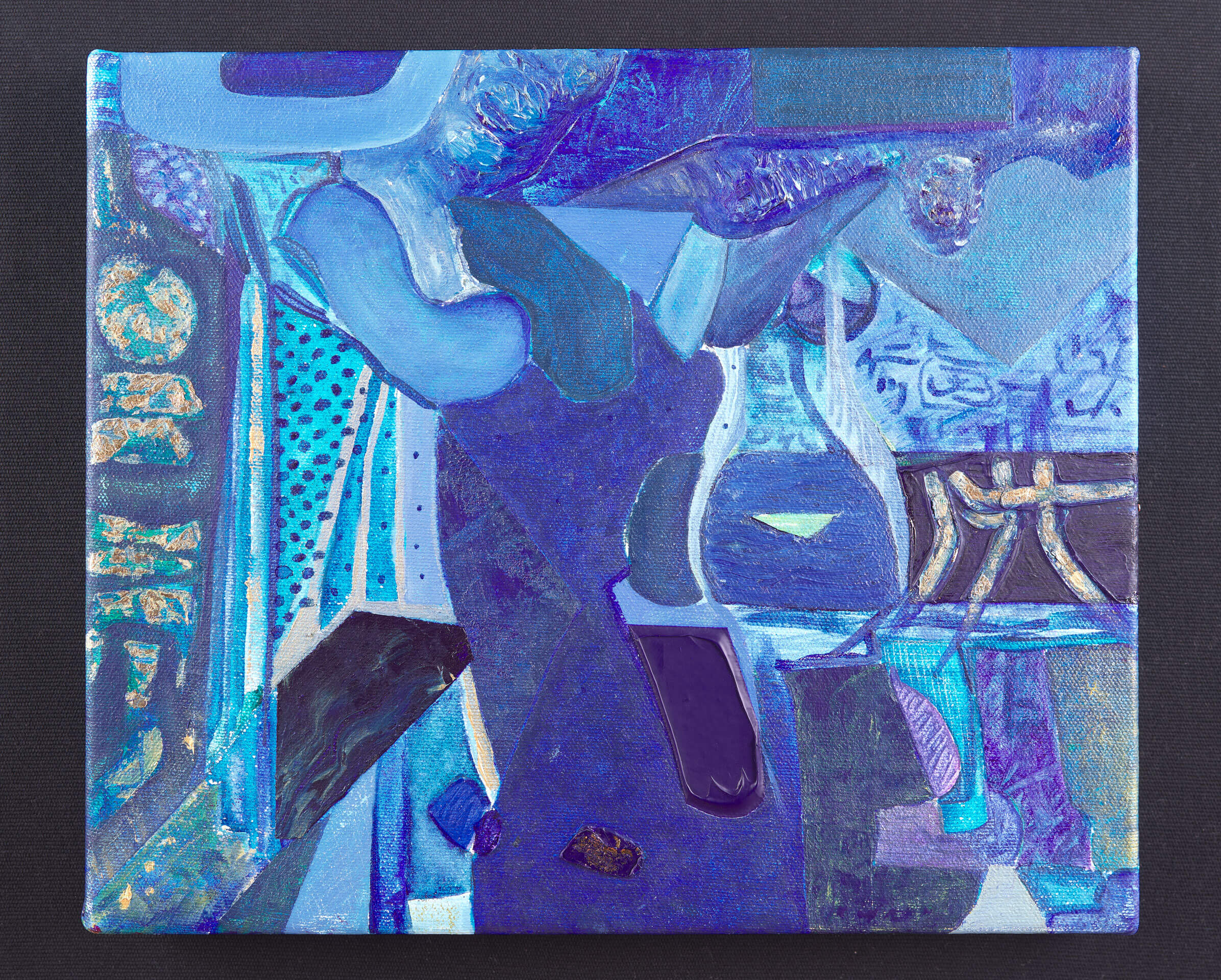 ‘I’m looking at the stock market with a golden eye, just so I can buy bonds then hang in shanghai.’ , 2018, Acrylic and Gold Leaf on Canvas by British artist Michael Butler